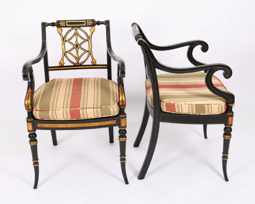 ANTIQUE SET 10 ENGLISH REGENCY REVIVAL PIERCED SPLAT BACK DINING CHAIRS 20TH C - ADDITIONAL PHOTO 1