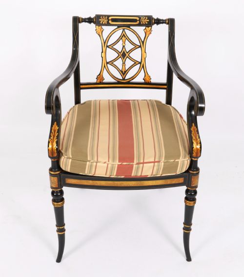ANTIQUE SET 10 ENGLISH REGENCY REVIVAL PIERCED SPLAT BACK DINING CHAIRS 20TH C - ADDITIONAL PHOTO 3