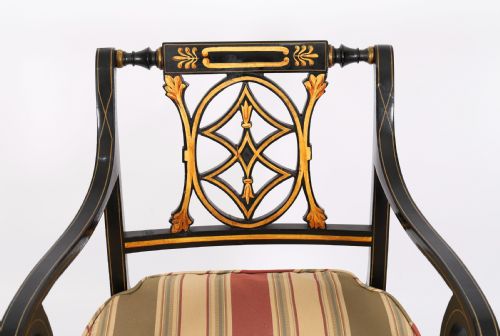 ANTIQUE SET 10 ENGLISH REGENCY REVIVAL PIERCED SPLAT BACK DINING CHAIRS 20TH C - ADDITIONAL PHOTO 11