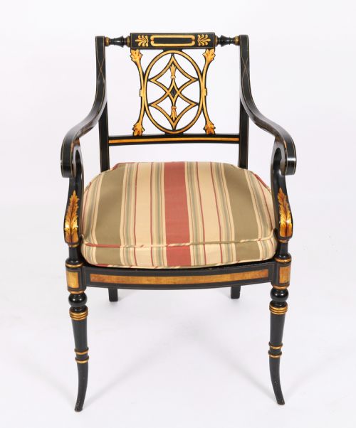ANTIQUE SET 10 ENGLISH REGENCY REVIVAL PIERCED SPLAT BACK DINING CHAIRS 20TH C - ADDITIONAL PHOTO 13