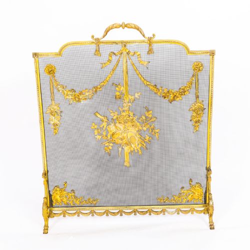 ANTIQUE FRENCH FLORAL AND MUSICAL TROPHY GILT BRONZE FIRE SCREEN 19TH CENTURY - ADDITIONAL PHOTO 2
