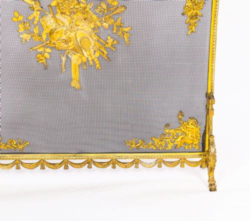 ANTIQUE FRENCH FLORAL AND MUSICAL TROPHY GILT BRONZE FIRE SCREEN 19TH CENTURY - ADDITIONAL PHOTO 5