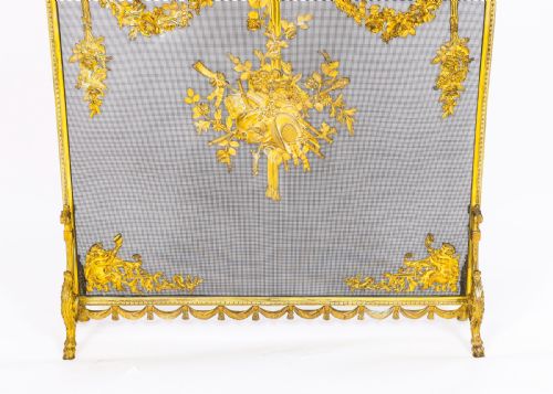 ANTIQUE FRENCH FLORAL AND MUSICAL TROPHY GILT BRONZE FIRE SCREEN 19TH CENTURY - ADDITIONAL PHOTO 6