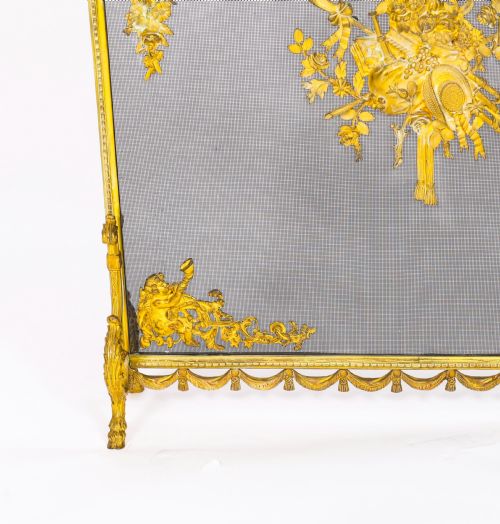 ANTIQUE FRENCH FLORAL AND MUSICAL TROPHY GILT BRONZE FIRE SCREEN 19TH CENTURY - ADDITIONAL PHOTO 7
