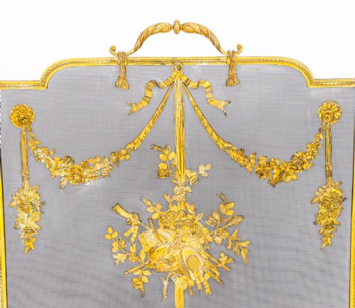 ANTIQUE FRENCH FLORAL AND MUSICAL TROPHY GILT BRONZE FIRE SCREEN 19TH CENTURY - ADDITIONAL PHOTO 9