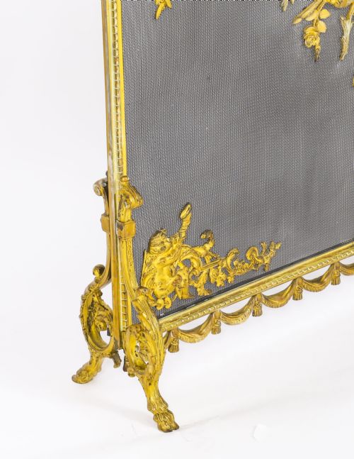 ANTIQUE FRENCH FLORAL AND MUSICAL TROPHY GILT BRONZE FIRE SCREEN 19TH CENTURY - ADDITIONAL PHOTO 10