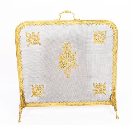 ANTIQUE FRENCH EMPIRE REVIVAL CLASSICAL TROPHIES GILT BRONZE FIRE SCREEN 19TH C - ADDITIONAL PHOTO 1