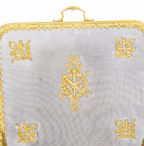 ANTIQUE FRENCH EMPIRE REVIVAL CLASSICAL TROPHIES GILT BRONZE FIRE SCREEN 19TH C - ADDITIONAL PHOTO 3