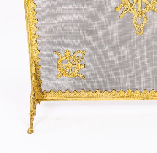 ANTIQUE FRENCH EMPIRE REVIVAL CLASSICAL TROPHIES GILT BRONZE FIRE SCREEN 19TH C - ADDITIONAL PHOTO 9