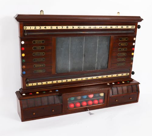 ANTIQUE VICTORIAN ATT THURSTON BILLIARD SNOOKER AND LIFE POOL SCOREBOARD 19THC