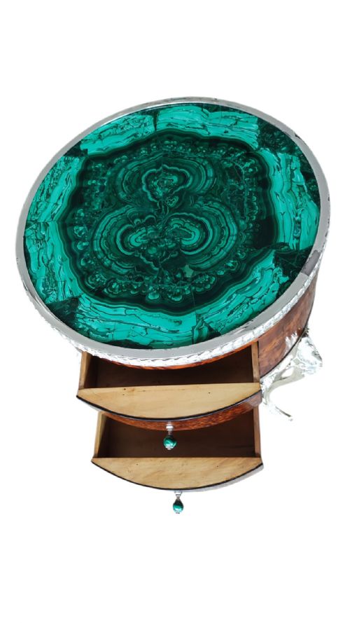 ANTIQUE PAIR FRENCH THUYA MALACHITE SILVERED BRONZE OCCASIONAL TABLES 20TH C - ADDITIONAL PHOTO 4