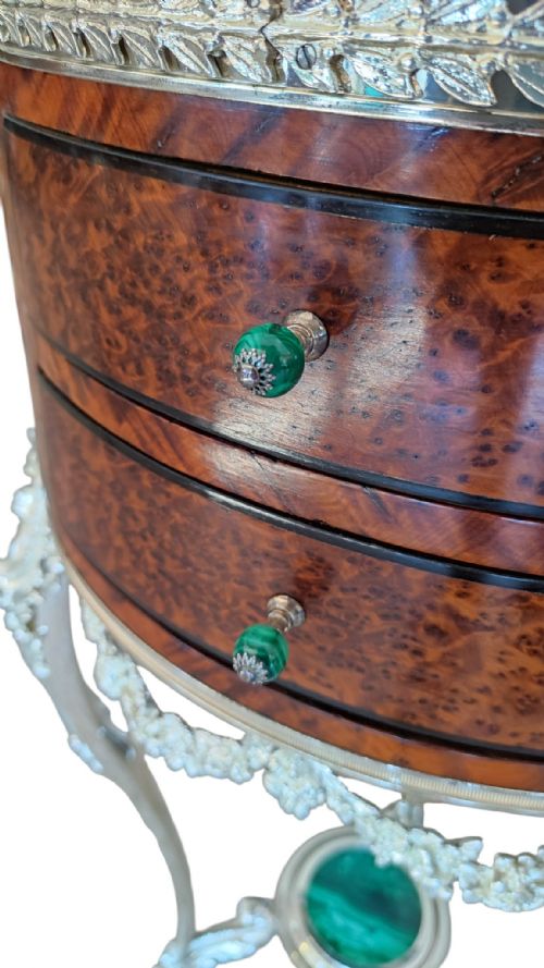 ANTIQUE PAIR FRENCH THUYA MALACHITE SILVERED BRONZE OCCASIONAL TABLES 20TH C - ADDITIONAL PHOTO 5