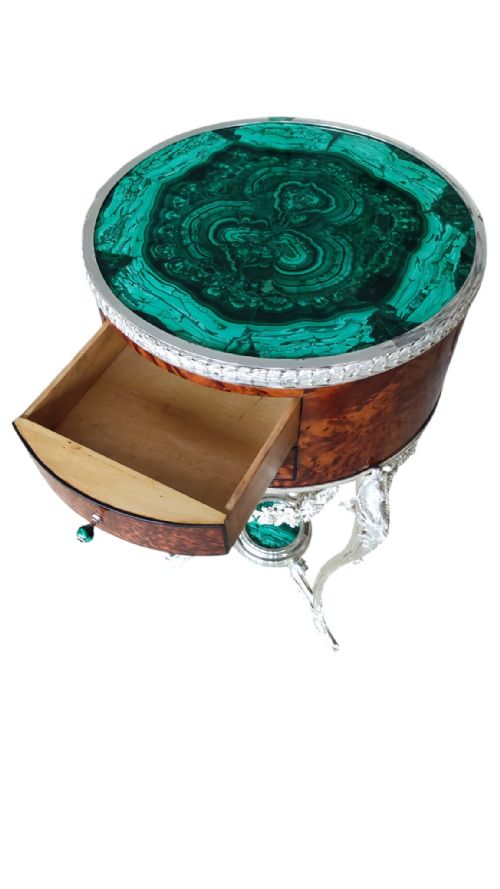 ANTIQUE PAIR FRENCH THUYA MALACHITE SILVERED BRONZE OCCASIONAL TABLES 20TH C - ADDITIONAL PHOTO 6