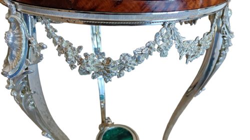 ANTIQUE PAIR FRENCH THUYA MALACHITE SILVERED BRONZE OCCASIONAL TABLES 20TH C - ADDITIONAL PHOTO 8