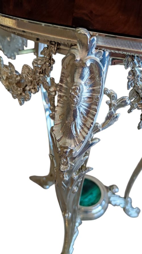 ANTIQUE PAIR FRENCH THUYA MALACHITE SILVERED BRONZE OCCASIONAL TABLES 20TH C - ADDITIONAL PHOTO 9