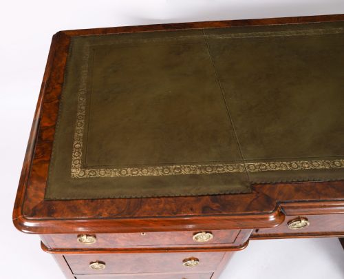 ANTIQUE VICTORIAN BURR WALNUT TWIN PEDESTAL DESK C1860 19TH C - ADDITIONAL PHOTO 3