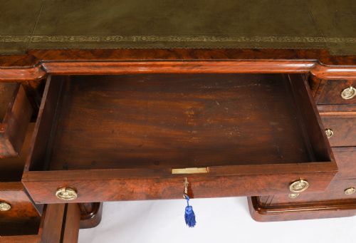 ANTIQUE VICTORIAN BURR WALNUT TWIN PEDESTAL DESK C1860 19TH C - ADDITIONAL PHOTO 12