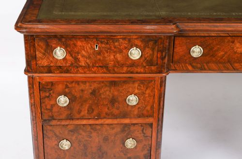 ANTIQUE VICTORIAN BURR WALNUT TWIN PEDESTAL DESK C1860 19TH C - ADDITIONAL PHOTO 13