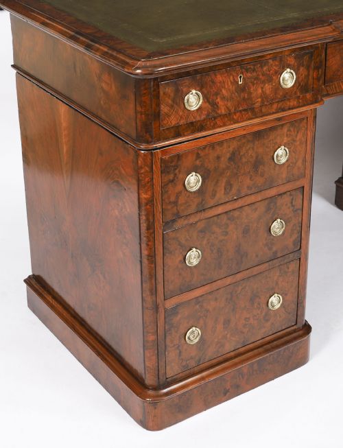 ANTIQUE VICTORIAN BURR WALNUT TWIN PEDESTAL DESK C1860 19TH C - ADDITIONAL PHOTO 15