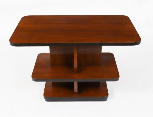 fig 1. Antique Art Deco Tiered Walnut Coffee Table Circa 1920