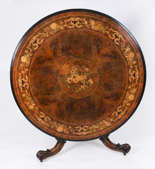 fig 2. Antique Victorian Burr Walnut & Floral Marquetry Loo Table Circa1860