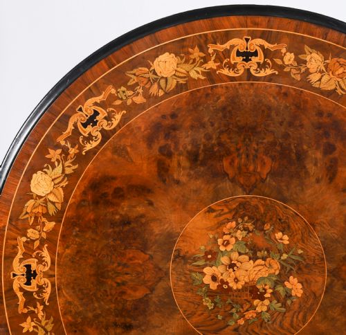 fig 3. Antique Victorian Burr Walnut & Floral Marquetry Loo Table Circa1860
