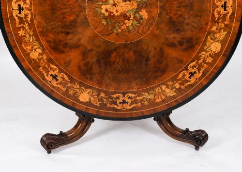 fig 4. Antique Victorian Burr Walnut & Floral Marquetry Loo Table Circa1860