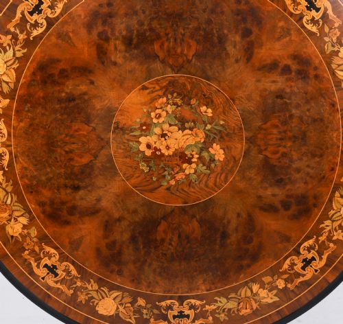 fig 5. Antique Victorian Burr Walnut & Floral Marquetry Loo Table Circa1860