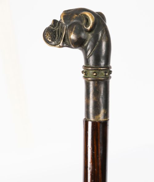 ANTIQUE BULLDOG BRONZE HANDLED WALKING STICK CANE 19THC 92CM 3FT - ADDITIONAL PHOTO 7
