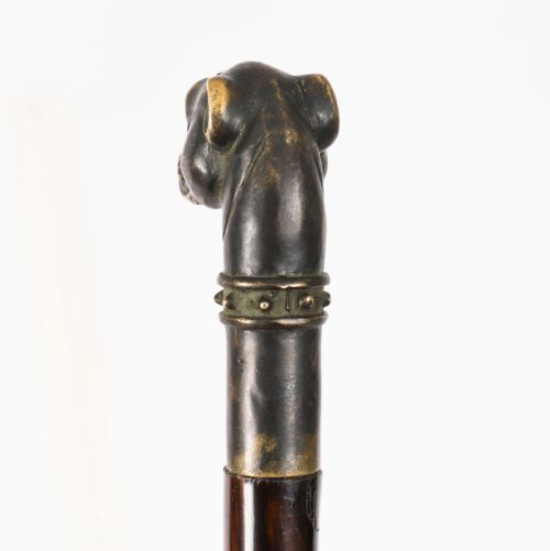 ANTIQUE BULLDOG BRONZE HANDLED WALKING STICK CANE 19THC 92CM 3FT - ADDITIONAL PHOTO 8