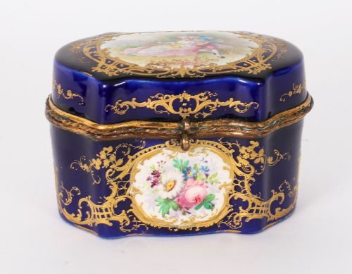 ANTIQUE FRENCH COBALT BLUE SEVRES PORCELAIN JEWELLERY CASKET 19TH C - ADDITIONAL PHOTO 13