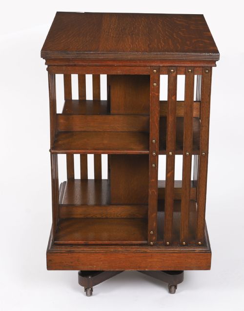 ANTIQUE ENGLISH VICTORIAN OAK REVOLVING BOOKCASE CIRCA 1890 - ADDITIONAL PHOTO 2