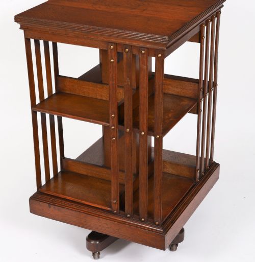 ANTIQUE ENGLISH VICTORIAN OAK REVOLVING BOOKCASE CIRCA 1890 - ADDITIONAL PHOTO 3