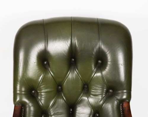 ANTIQUE PAIR VICTORIAN HIS HERS GREEN LEATHER ARMCHAIRS 19TH C - ADDITIONAL PHOTO 13