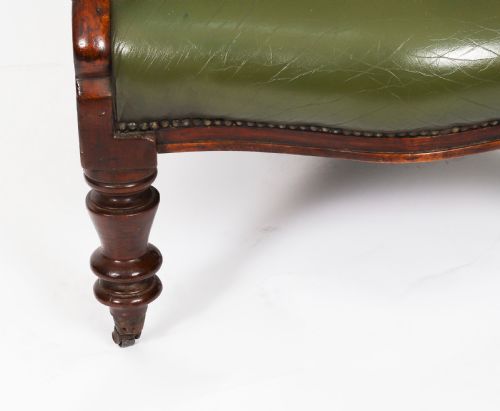 ANTIQUE PAIR VICTORIAN HIS HERS GREEN LEATHER ARMCHAIRS 19TH C - ADDITIONAL PHOTO 16