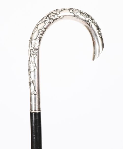 ANTIQUE HONG KONG SILVER WALKING CANE WANG HING COMPANY 19THC - ADDITIONAL PHOTO 3