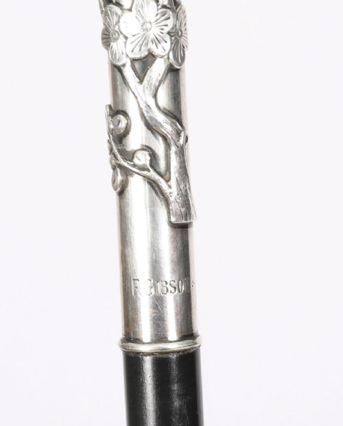 ANTIQUE HONG KONG SILVER WALKING CANE WANG HING COMPANY 19THC - ADDITIONAL PHOTO 11