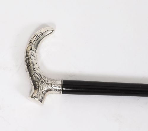 fig 2. Antique French Art Nouveau Silver Topped Walking Cane Stick C1890 91cm 36inch