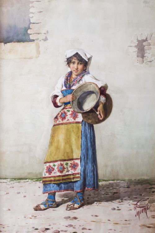 ANTIQUE WATERCOLOUR 'THE WATER CARRIER' FILIPO INDONI 19TH CENTURY - ADDITIONAL PHOTO 1