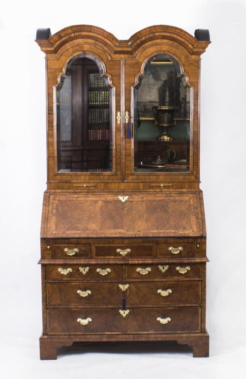 fig 1. Antique Queen Anne Burr Walnut Bureau Bookcase C1720 18th C