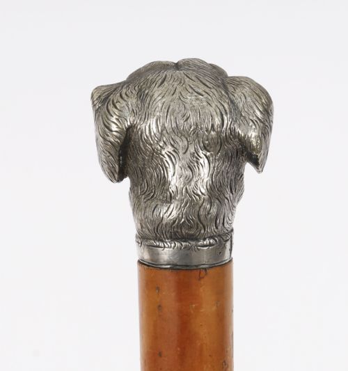 ANTIQUE DOGS HEAD SLIVER PLATED HANDLED WALKING STICK CANE 19THC 94CM 37 INCH - ADDITIONAL PHOTO 9