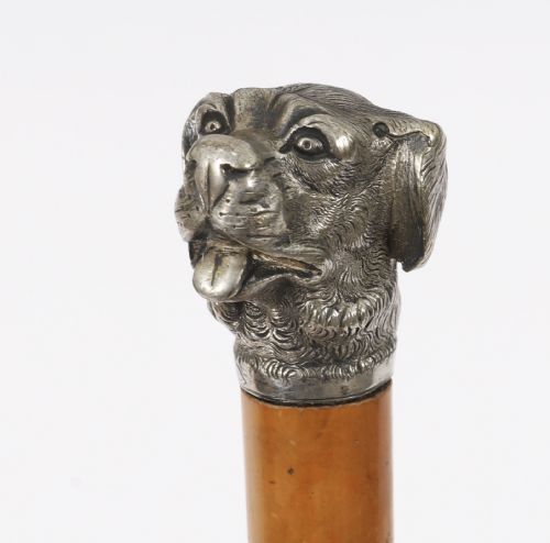 ANTIQUE DOGS HEAD SLIVER PLATED HANDLED WALKING STICK CANE 19THC 94CM 37 INCH - ADDITIONAL PHOTO 10