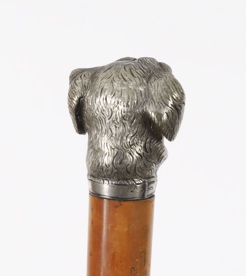 ANTIQUE DOGS HEAD SLIVER PLATED HANDLED WALKING STICK CANE 19THC 94CM 37 INCH - ADDITIONAL PHOTO 11