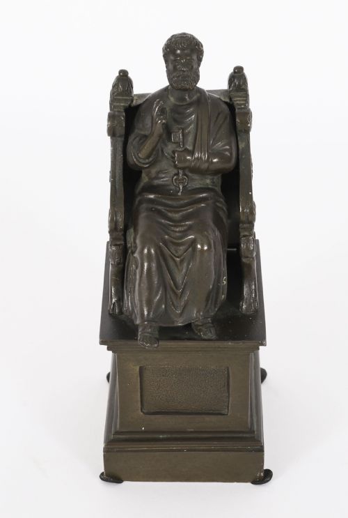 ANTIQUE ITALIAN GRAND TOUR PATINATED BRONZE SCULPTURE OF ST PETER 19TH CENTURY - ADDITIONAL PHOTO 1