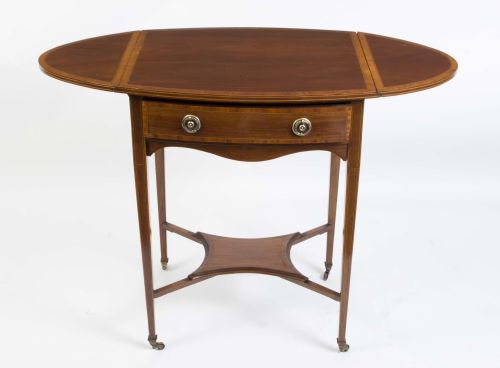 ANTIQUE EDWARDIAN INLAID DROP LEAF OCCASIONAL TABLE C1900 - ADDITIONAL PHOTO 3