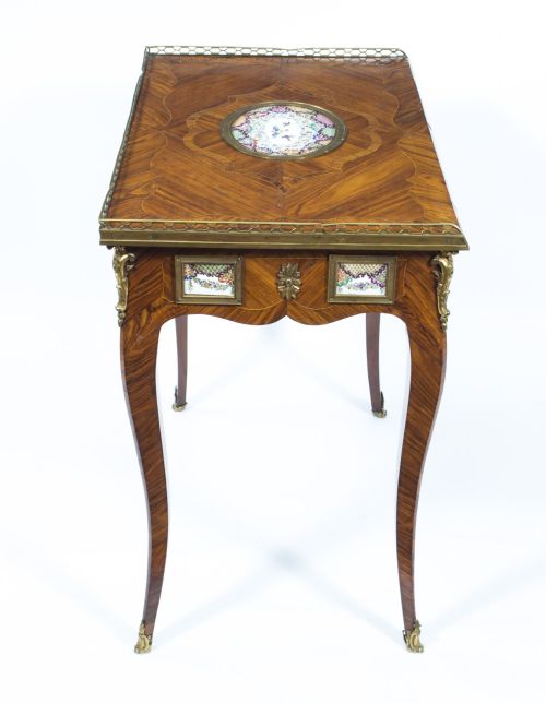 ANTIQUE FRENCH ORMOLU SEVRES MOUNTED KING WOOD WRITING TABLE 18TH C - ADDITIONAL PHOTO 9