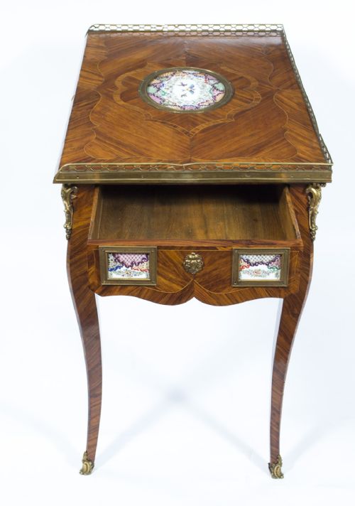 ANTIQUE FRENCH ORMOLU SEVRES MOUNTED KING WOOD WRITING TABLE 18TH C - ADDITIONAL PHOTO 14