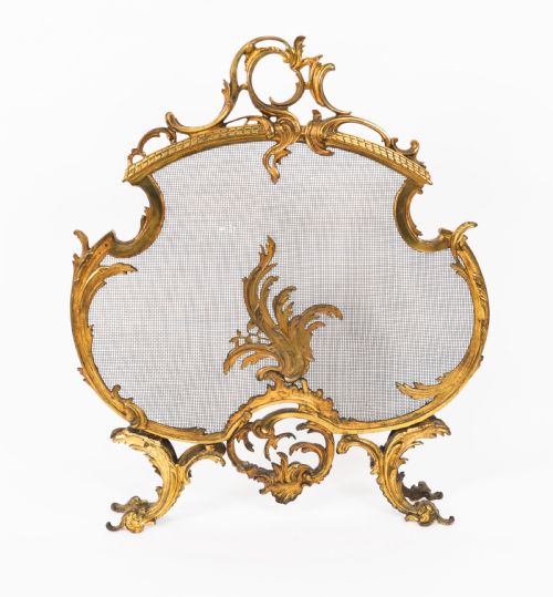 Antique French Rococo Revival Brass Fire Screen Fireguard 19th C