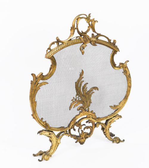 fig 1. Antique French Rococo Revival Brass Fire Screen Fireguard 19th C
