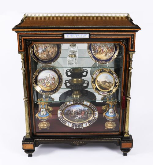 ANTIQUE VICTORIAN AMBOYNA EBONISED PIER DISPLAY CABINET 19TH C - ADDITIONAL PHOTO 1